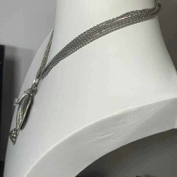 Chico's pendant necklace burnished silver tone with shell pendant chain link 16" - Picture 5 of 13